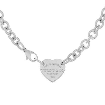 Exclusive Tiffany & Co. Sterling Silver Heart Tag Chain Link Choker — Front View
