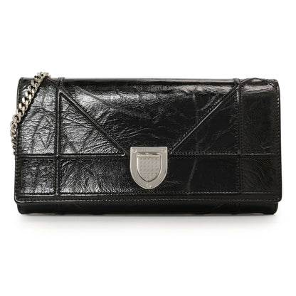 Exclusive Christian Dior Black Patent Diorama Croisiere Chain Wallet — Front View