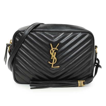 Exclusive Saint Laurent Black Calfskin Matelasse Monogram Lou Camera Bag — Front View