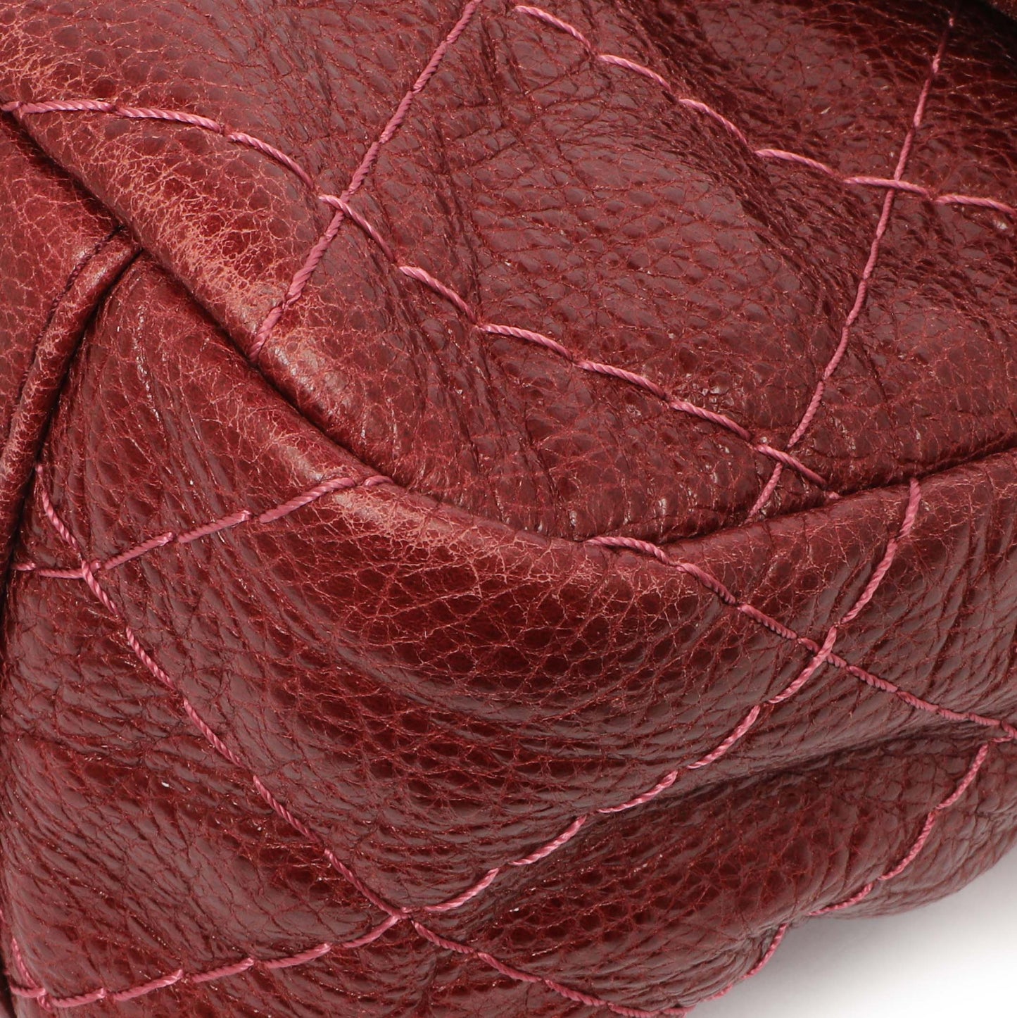 Exclusive Chanel Burgundy Glazed Calfskin On The Road Flap — Detail View