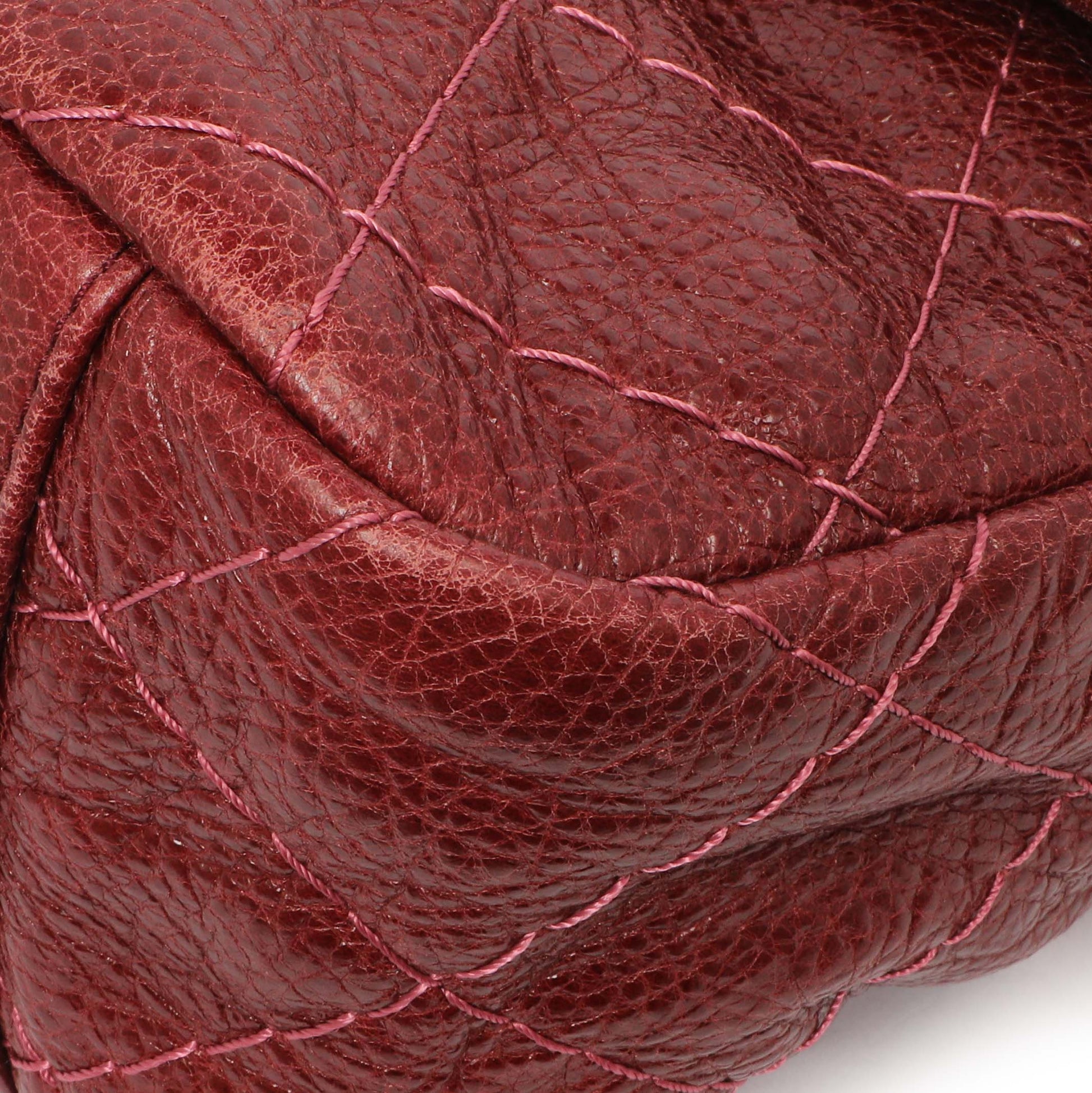 Exclusive Chanel Burgundy Glazed Calfskin On The Road Flap — Detail View