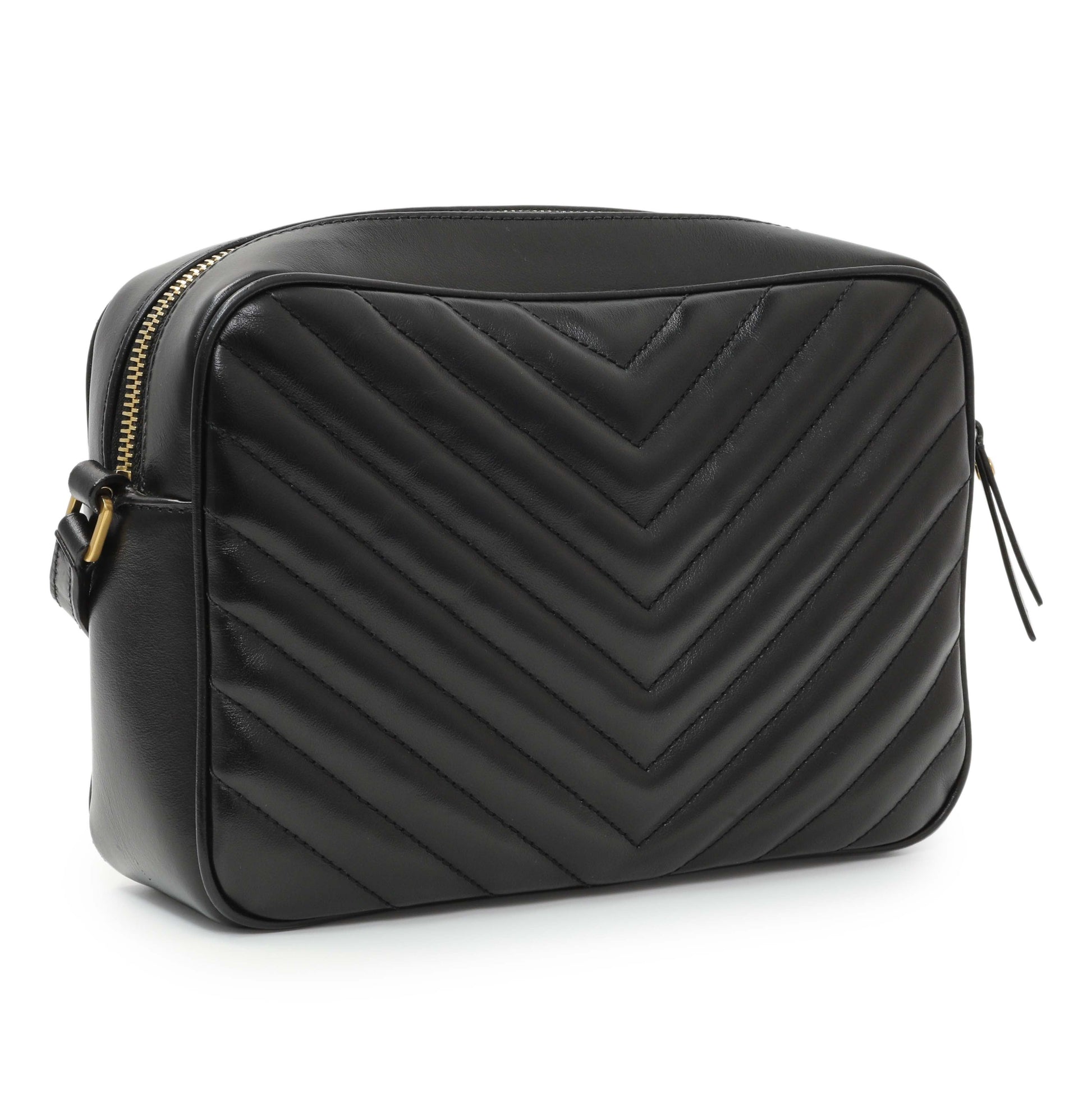 Exclusive Saint Laurent Black Calfskin Matelasse Monogram Lou Camera Bag — Side View