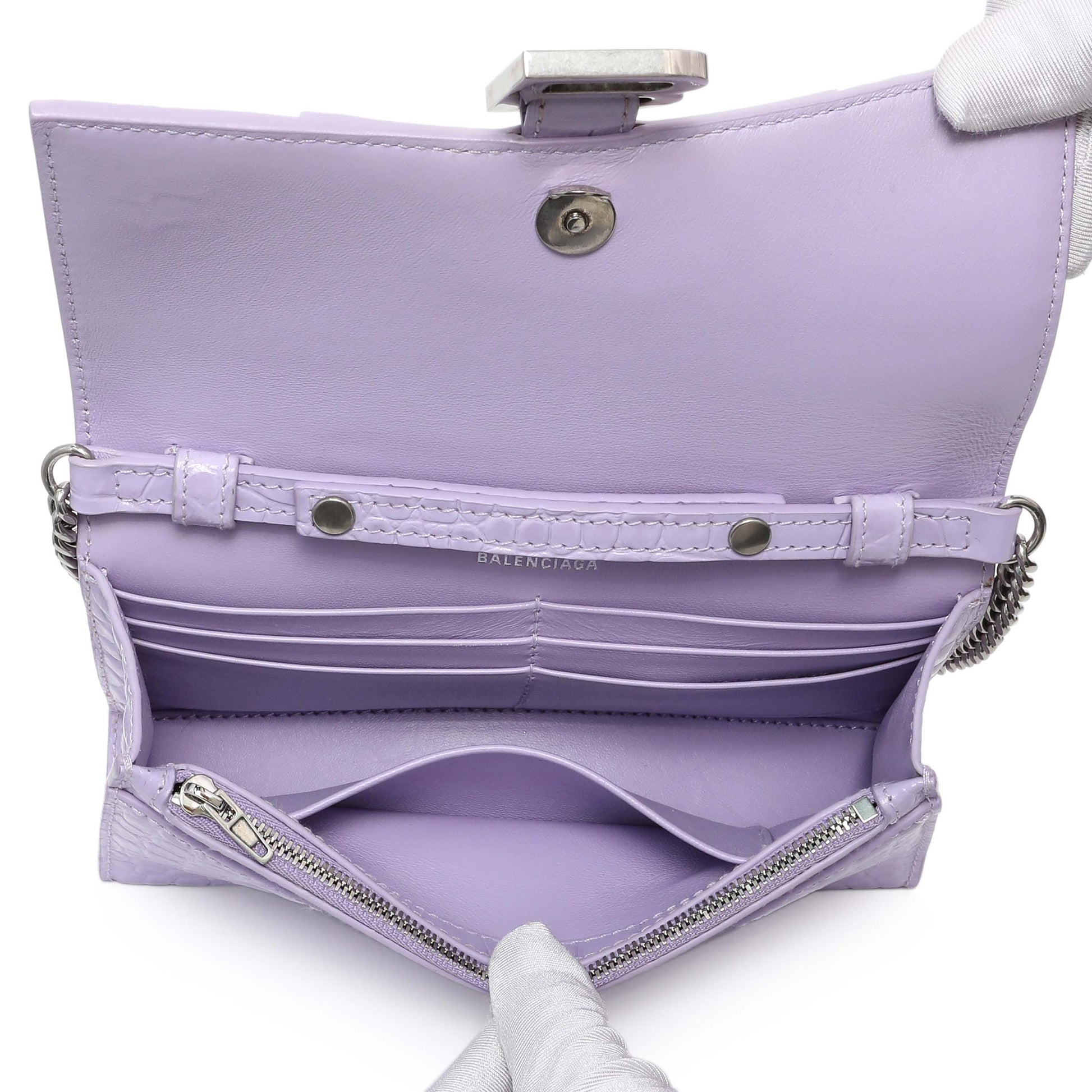 Exclusive Balenciaga Lilac Shiny Calfskin Crocodile Embossed Hourglass Chain Bag — Alternate View 8