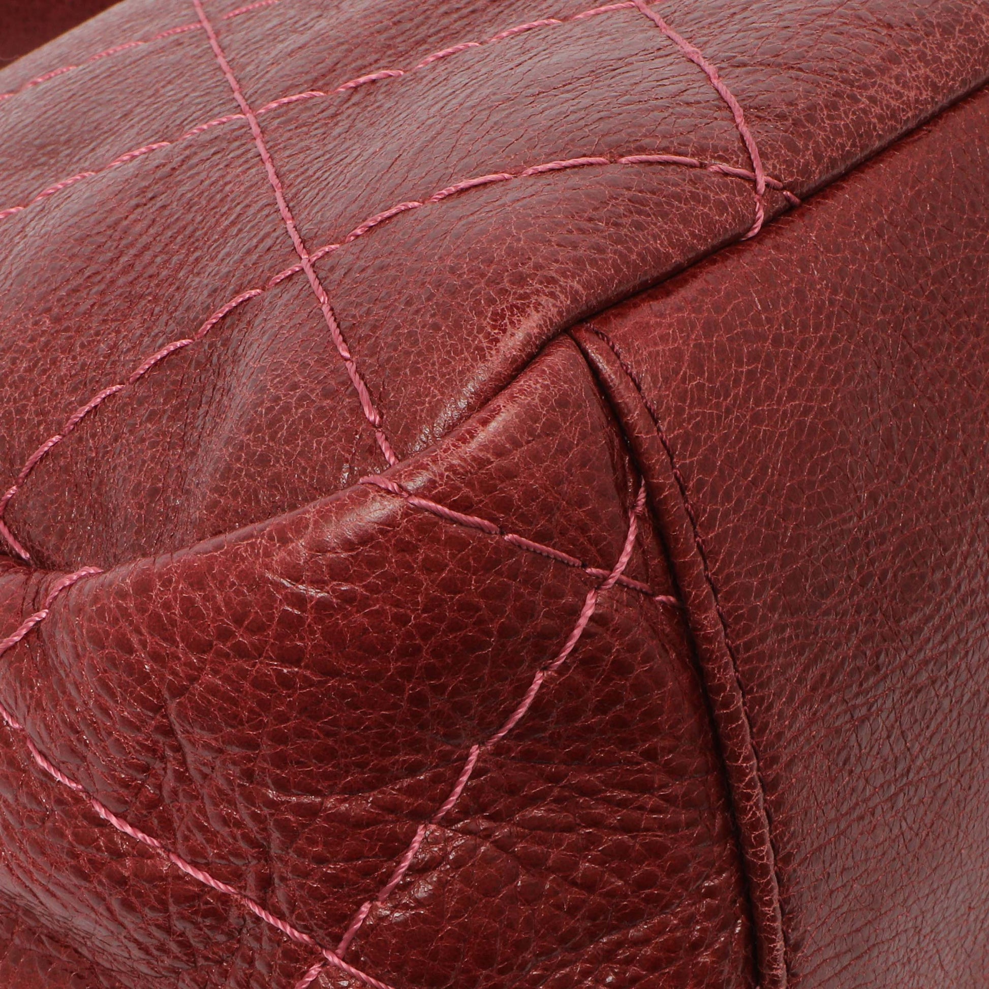 Exclusive Chanel Burgundy Glazed Calfskin On The Road Flap — Lifestyle View