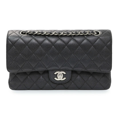 Exclusive Chanel Black Quilted Caviar Medium Classic Double Flap — Front View