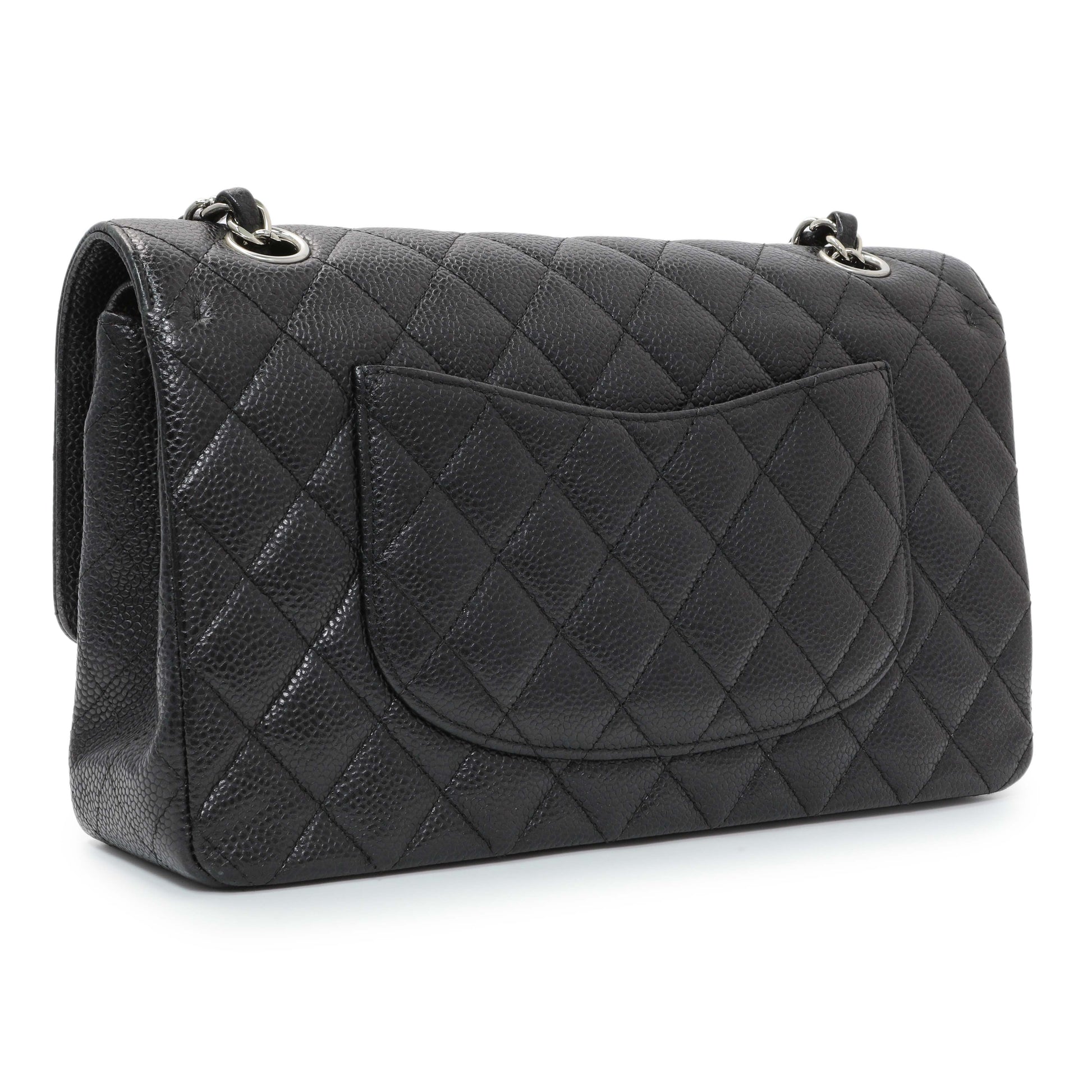 Exclusive Chanel Black Quilted Caviar Medium Classic Double Flap — Side View