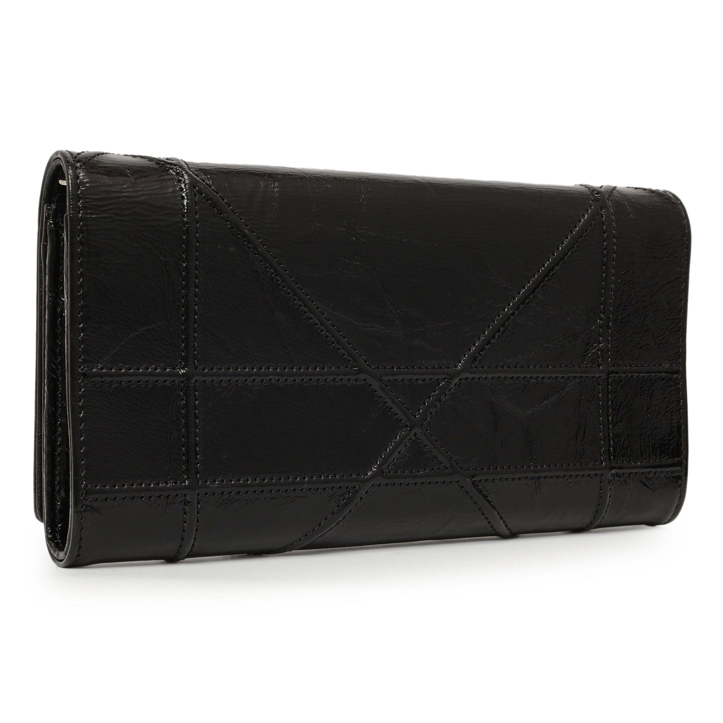 Exclusive Christian Dior Black Patent Diorama Croisiere Chain Wallet — Side View