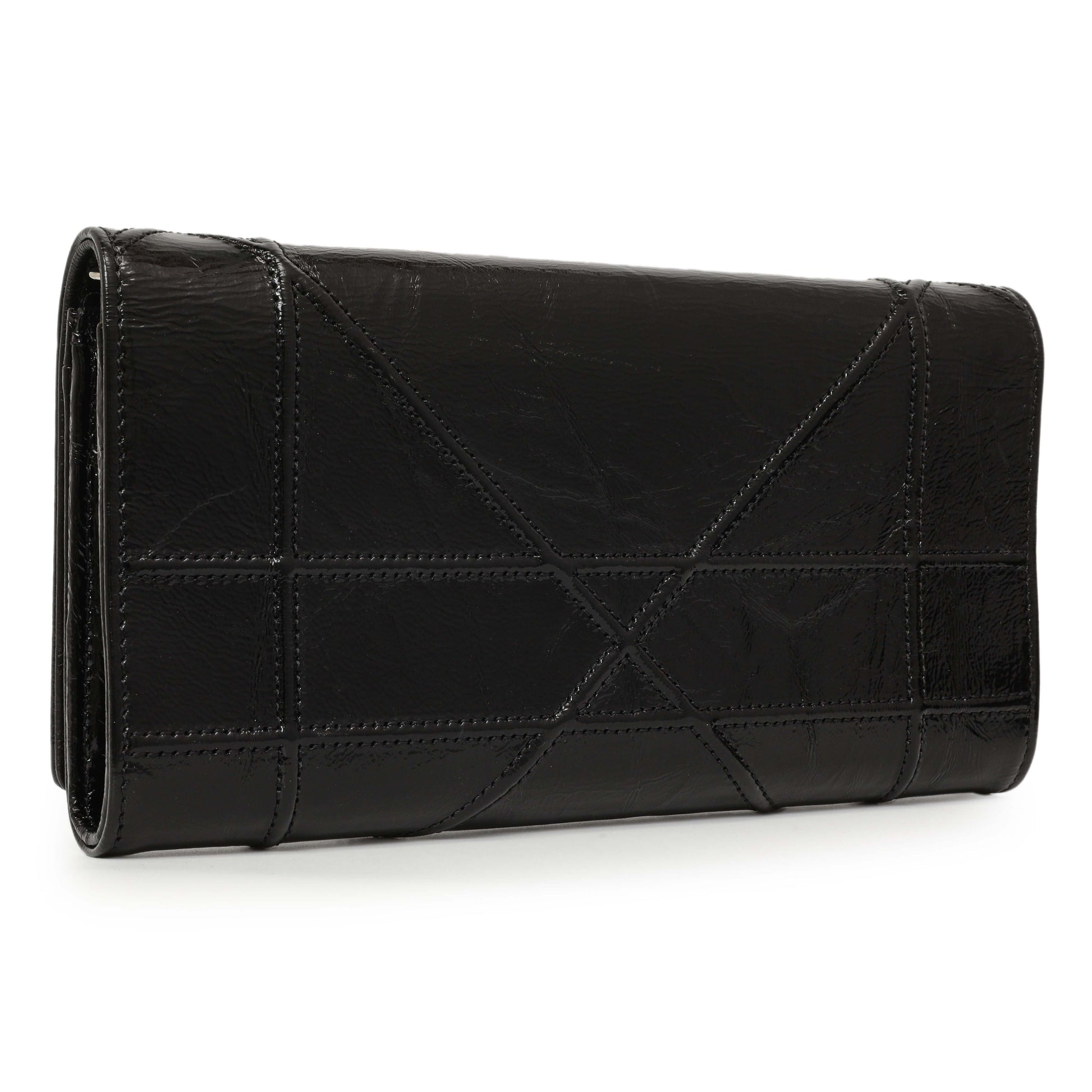 Exclusive Christian Dior Black Patent Diorama Croisiere Chain Wallet — Side View