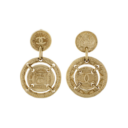 Exclusive Chanel Round CC Coin Clip On Earrings — Front View