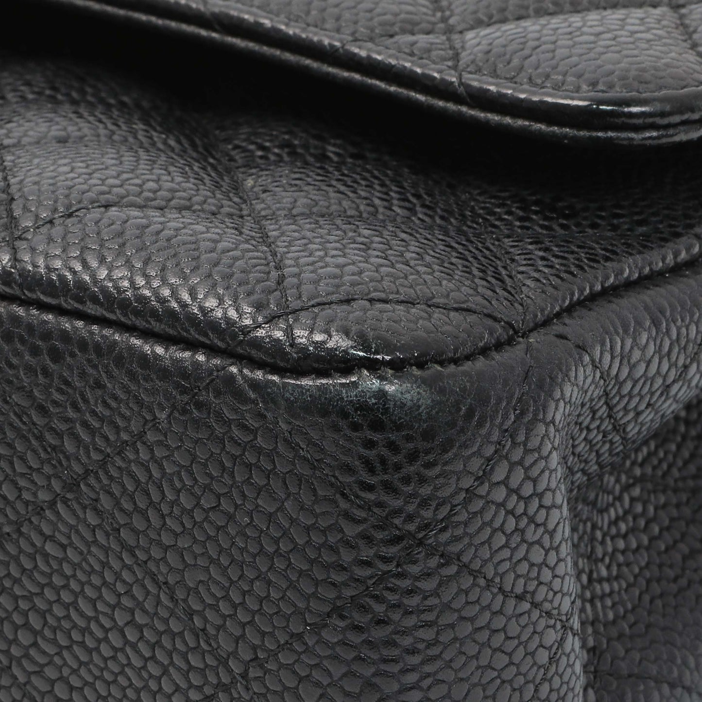 Exclusive Chanel Black Quilted Caviar Medium Classic Double Flap — Detail View