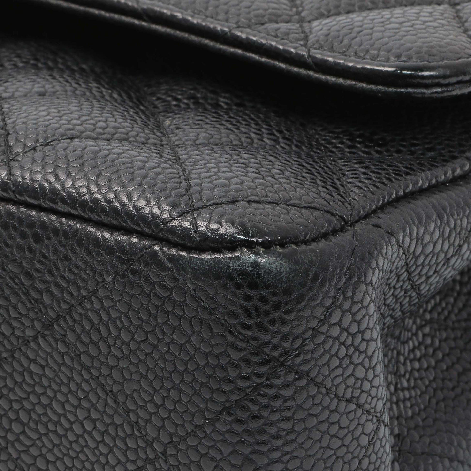 Exclusive Chanel Black Quilted Caviar Medium Classic Double Flap — Detail View
