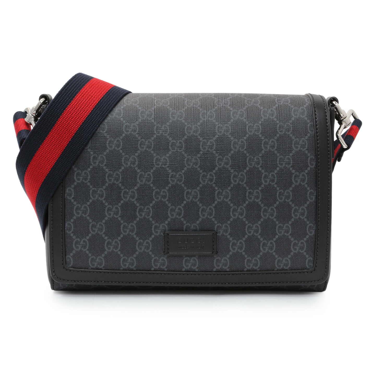 Exclusive Gucci Black GG Supreme Monogram Medium Crossbody Messenger — Front View