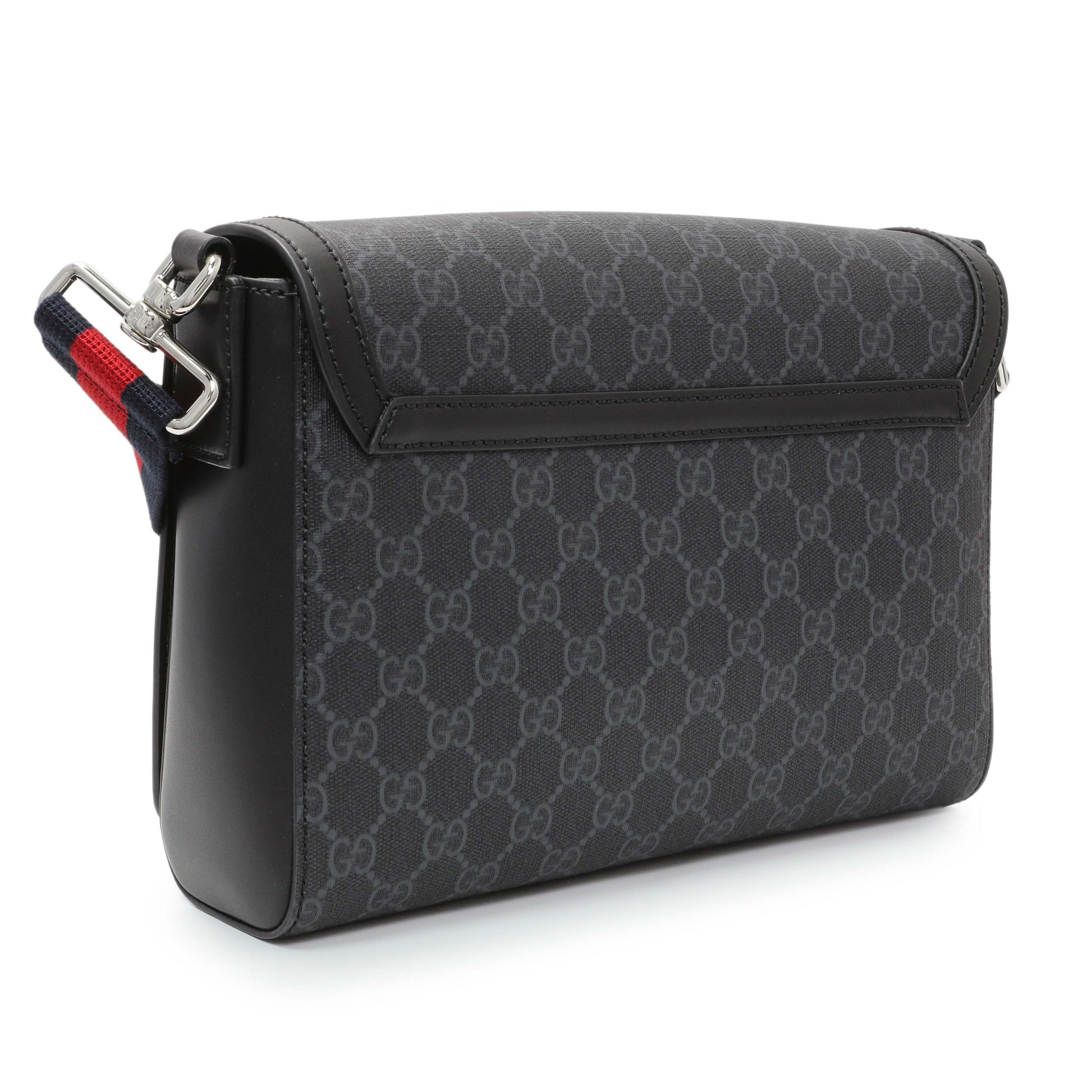 Exclusive Gucci Black GG Supreme Monogram Medium Crossbody Messenger — Side View