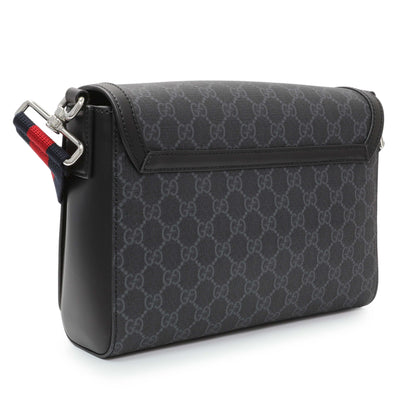 Exclusive Gucci Black GG Supreme Monogram Medium Crossbody Messenger — Side View