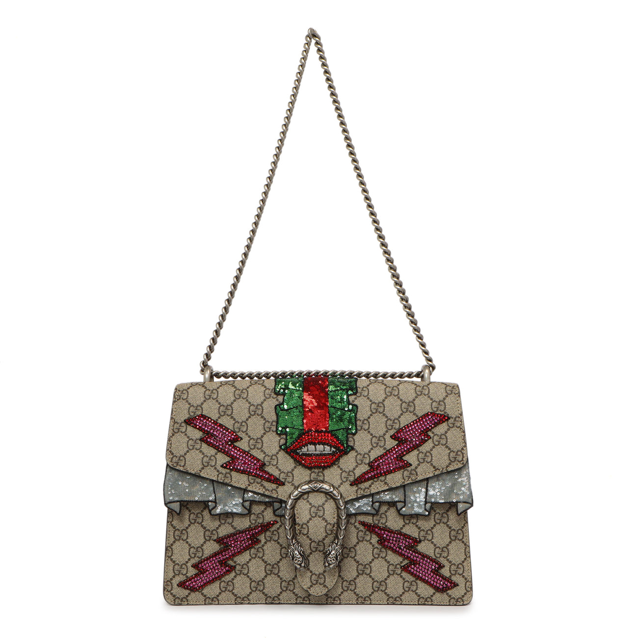 Exclusive Gucci GG Supreme Monogram Lightning Embroidered Medium Dionysus Shoulder Bag — Front View