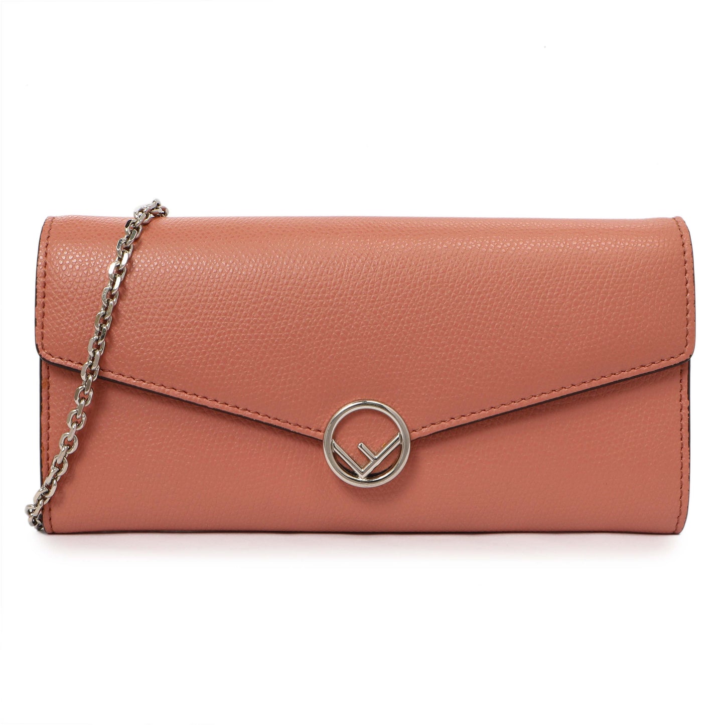 Exclusive Fendi Pink Vitello Cruise F is Fendi Continental Envelope Wallet on Chain — Front View