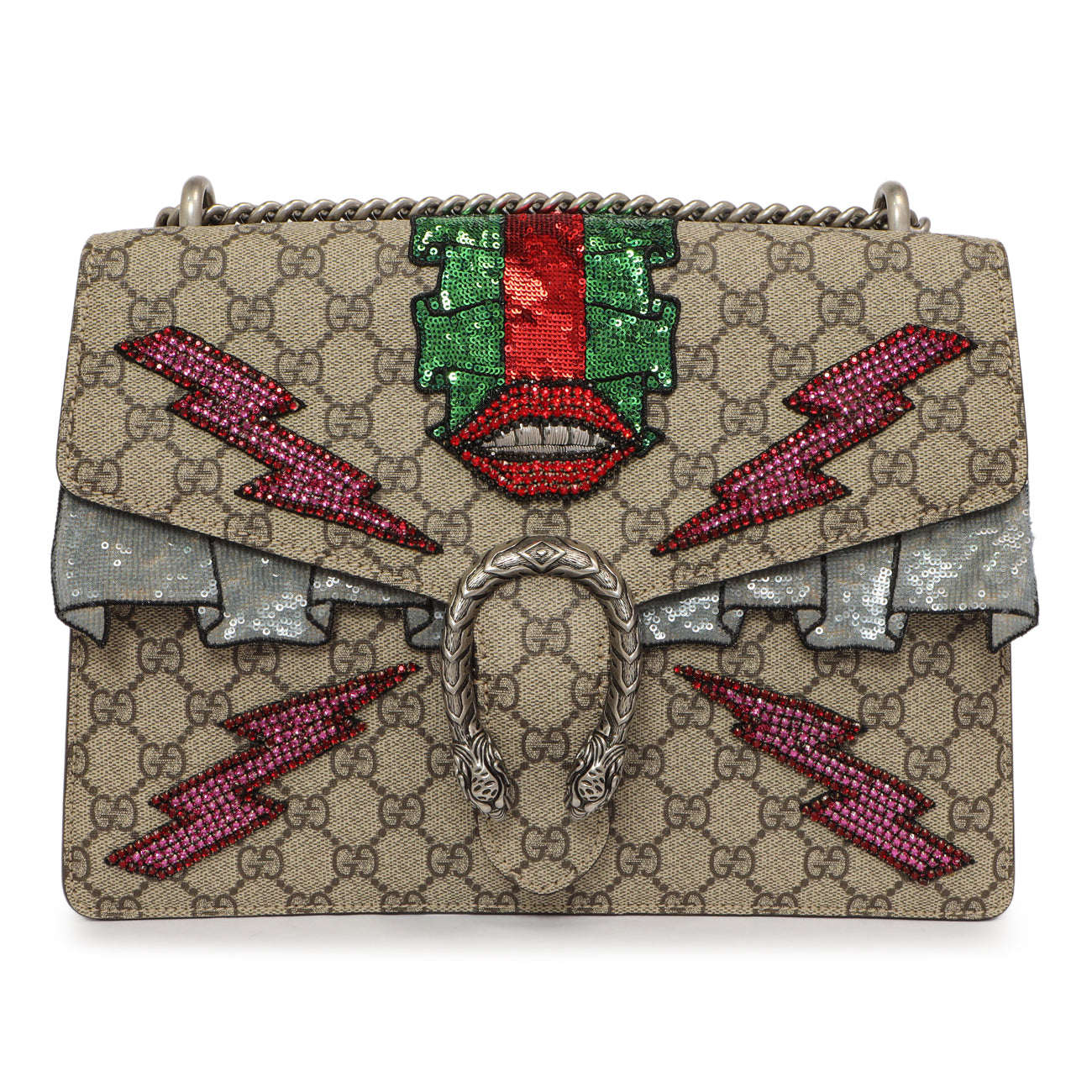 Exclusive Gucci GG Supreme Monogram Lightning Embroidered Medium Dionysus Shoulder Bag — Side View