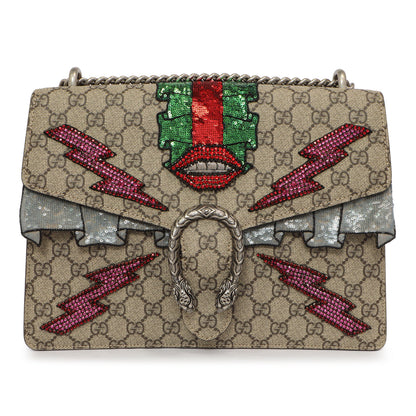 Exclusive Gucci GG Supreme Monogram Lightning Embroidered Medium Dionysus Shoulder Bag — Side View