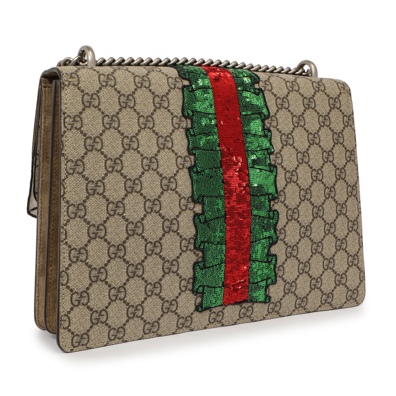 Exclusive Gucci GG Supreme Monogram Lightning Embroidered Medium Dionysus Shoulder Bag — Back View