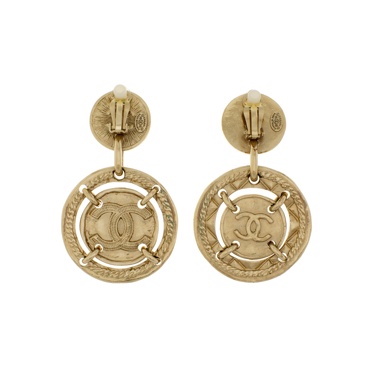 Exclusive Chanel Round CC Coin Clip On Earrings — Side View