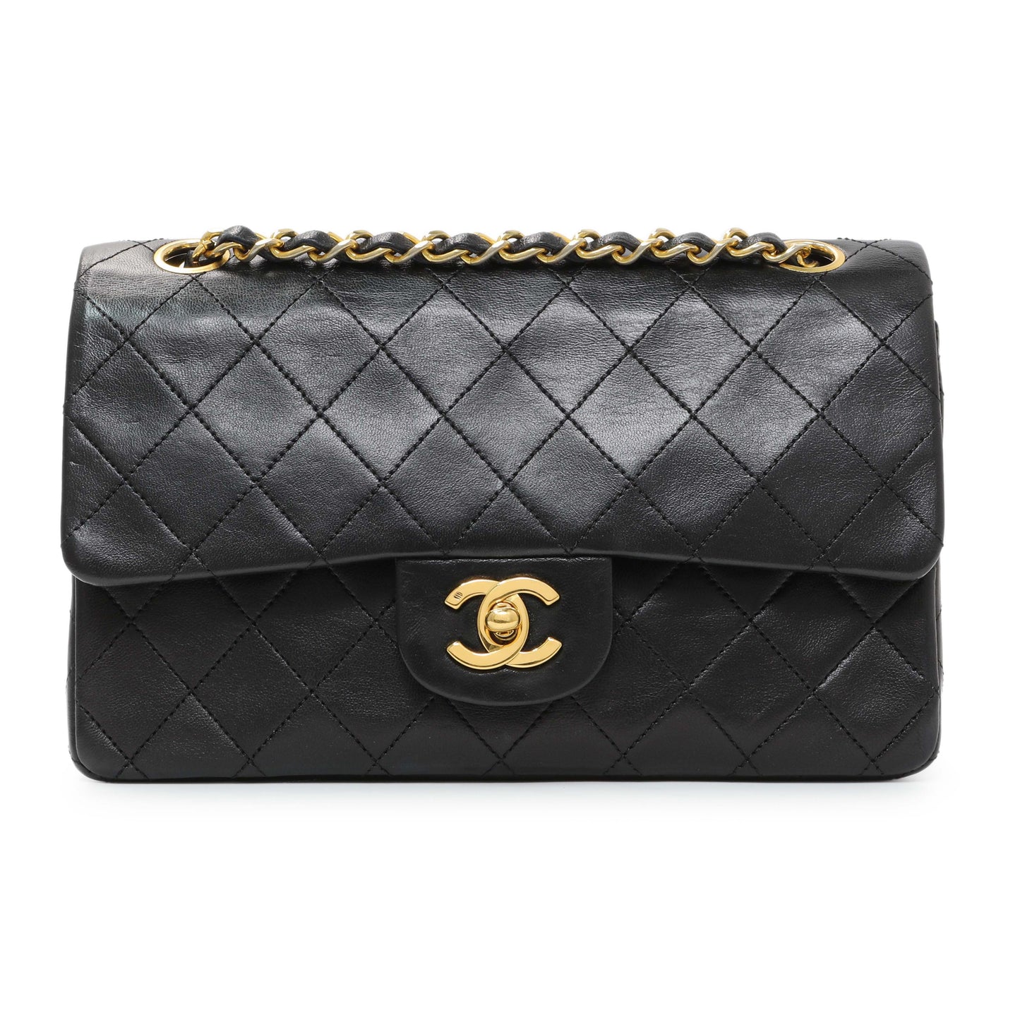 Exclusive Chanel Black Quilted Lambskin Vintage Small Double Flap — Front View