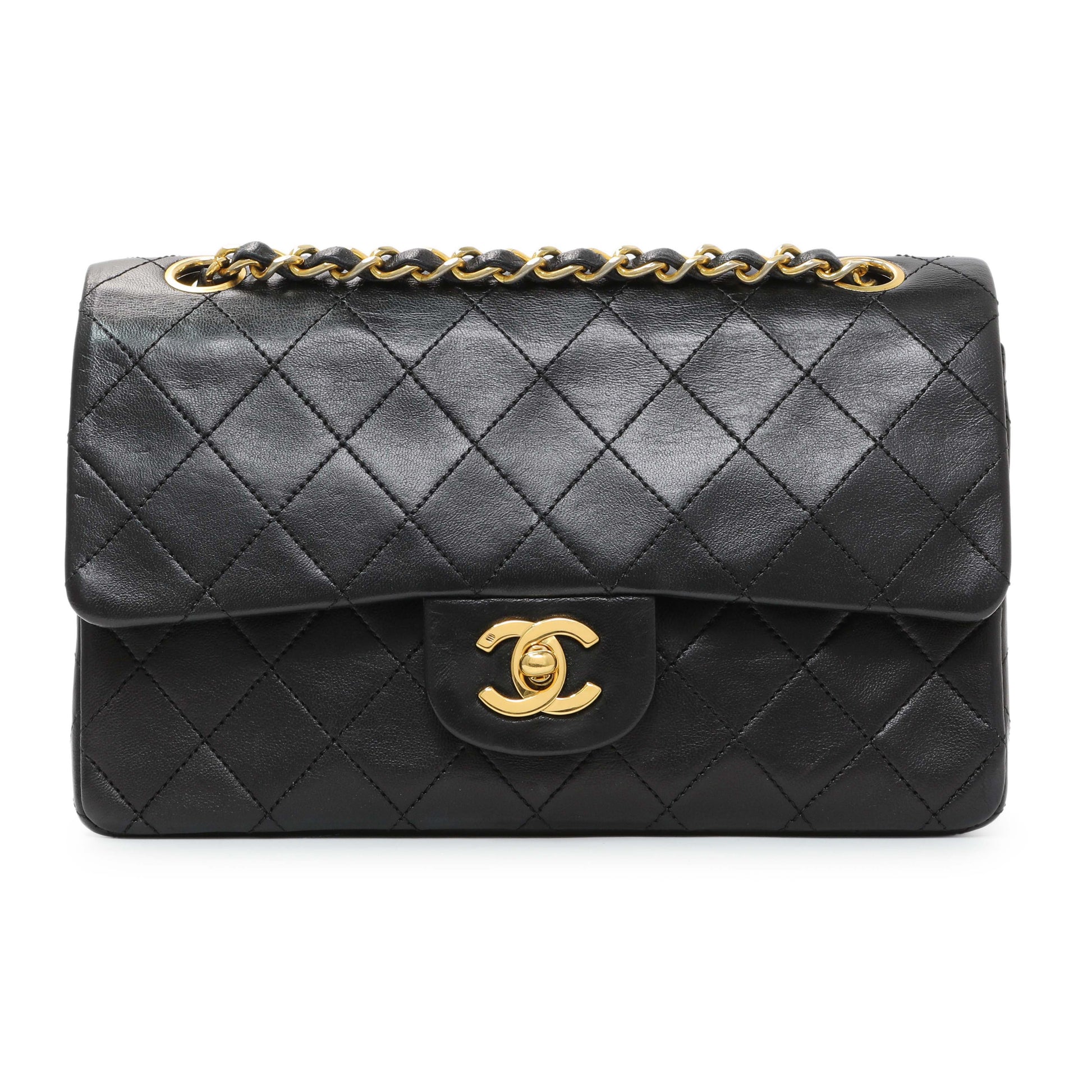 Exclusive Chanel Black Quilted Lambskin Vintage Small Double Flap — Front View