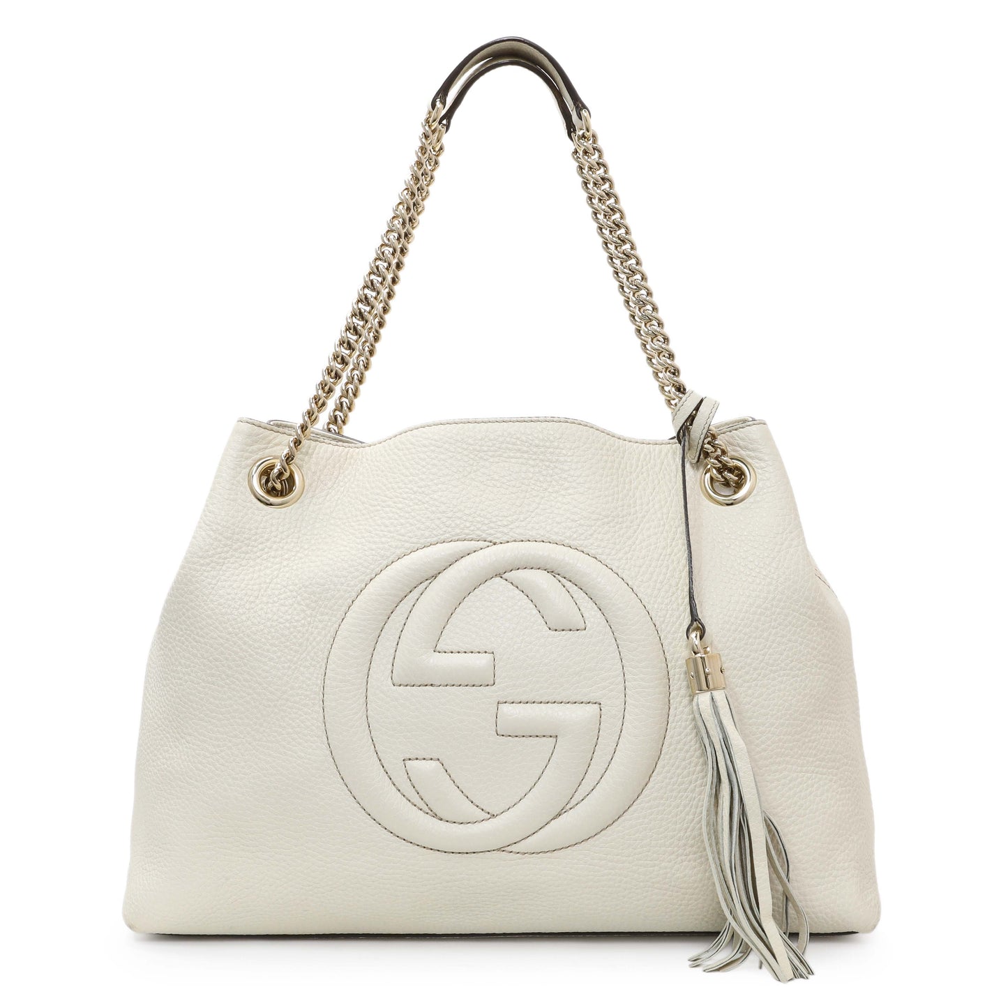 Exclusive Gucci White Pebbled Calfskin Medium Soho Chain Shoulder Bag — Front View