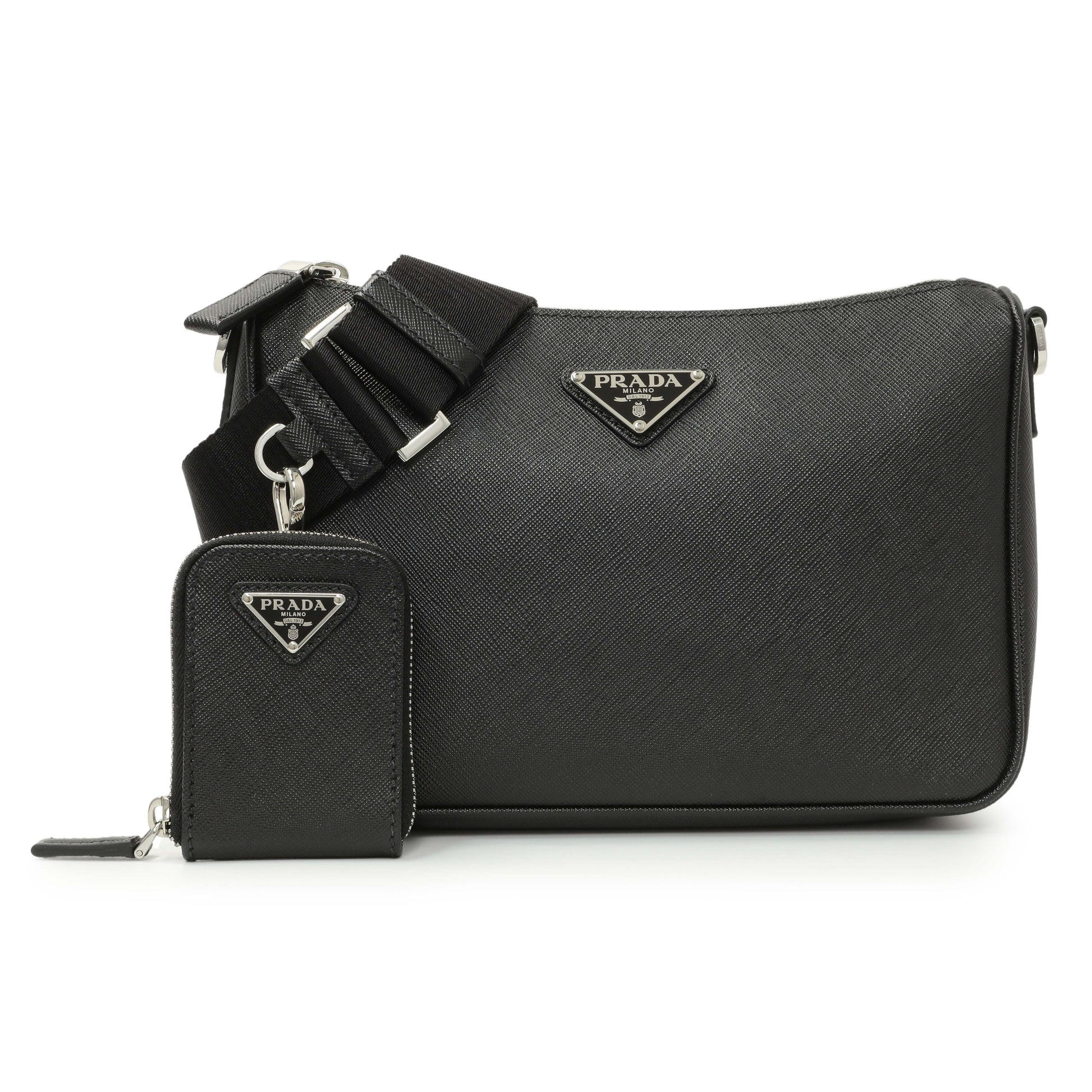 Exclusive Prada Black Saffiano Travel Crossbody Bag — Front View