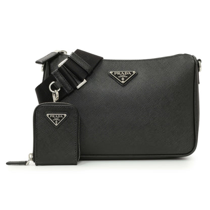 Exclusive Prada Black Saffiano Travel Crossbody Bag — Front View