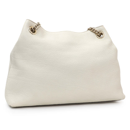 Exclusive Gucci White Pebbled Calfskin Medium Soho Chain Shoulder Bag — Side View