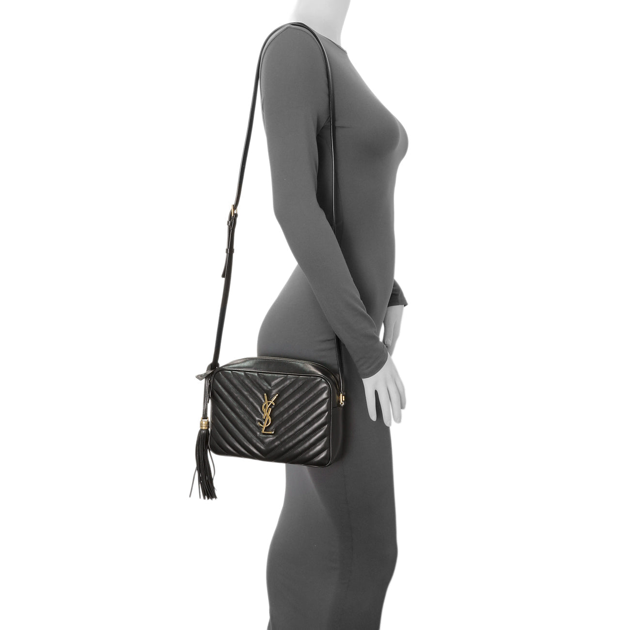 Exclusive Saint Laurent Black Calfskin Matelasse Monogram Lou Camera Bag — Alternate View 11