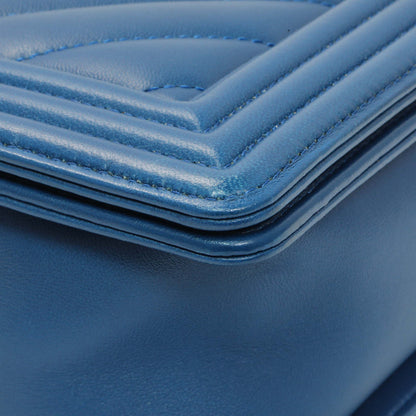 Exclusive Chanel Blue Lambskin Chevron Quilted New Medium Boy Flap — Detail View