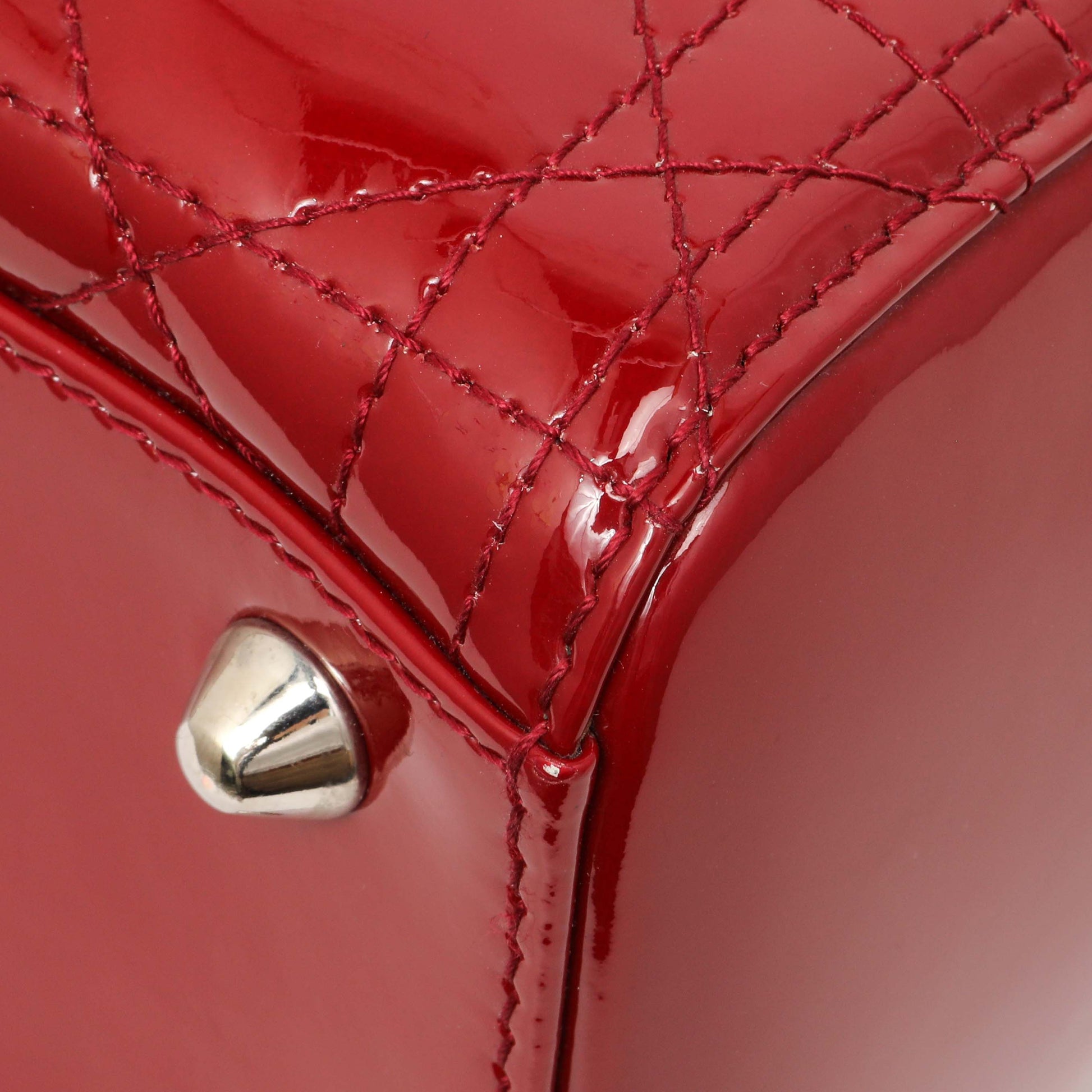 Exclusive Christian Dior Red Patent Cannage Large Lady Dior — Detail View