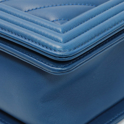 Exclusive Chanel Blue Lambskin Chevron Quilted New Medium Boy Flap — Lifestyle View