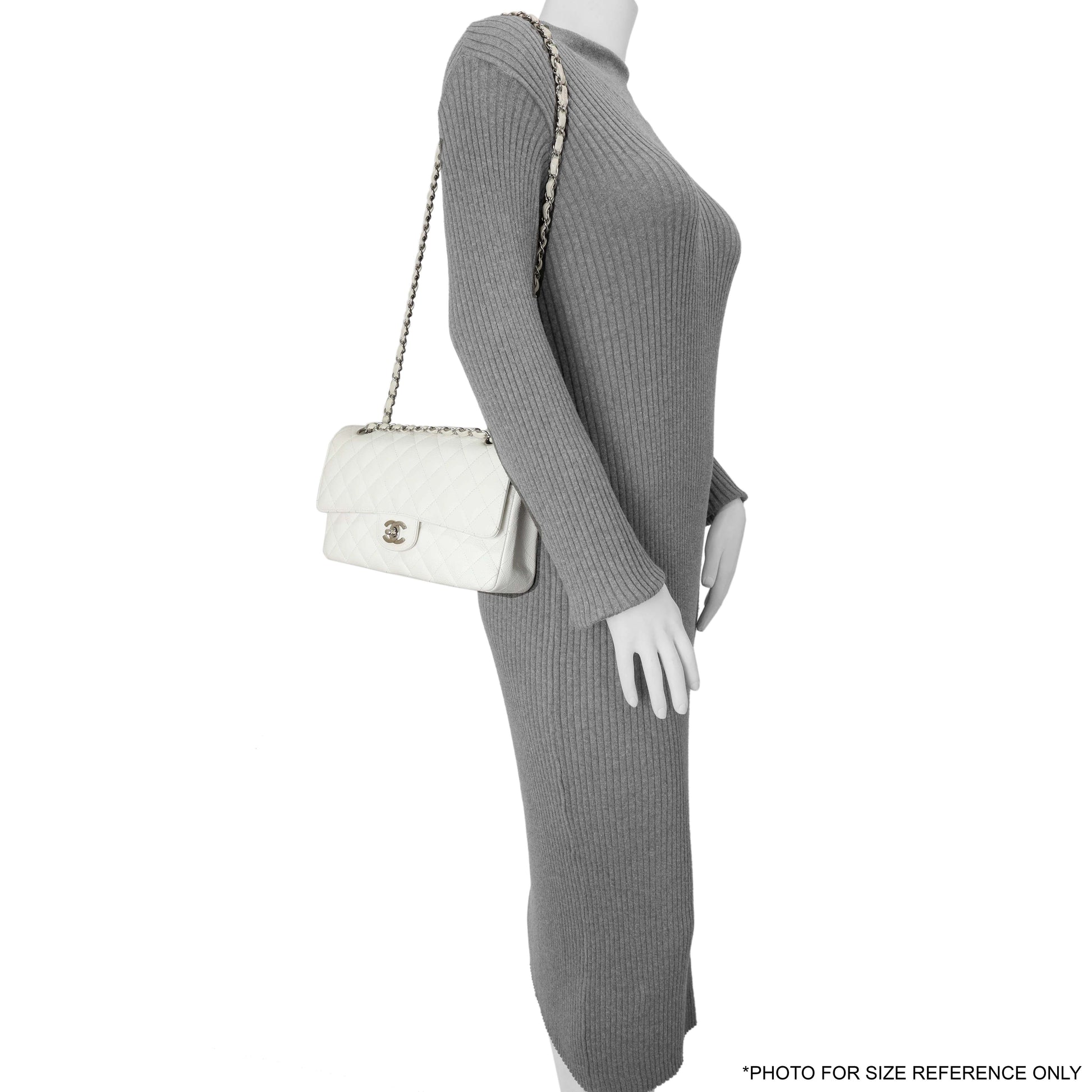 Exclusive Chanel White Quilted Caviar Medium Classic Double Flap — Alternate View 14