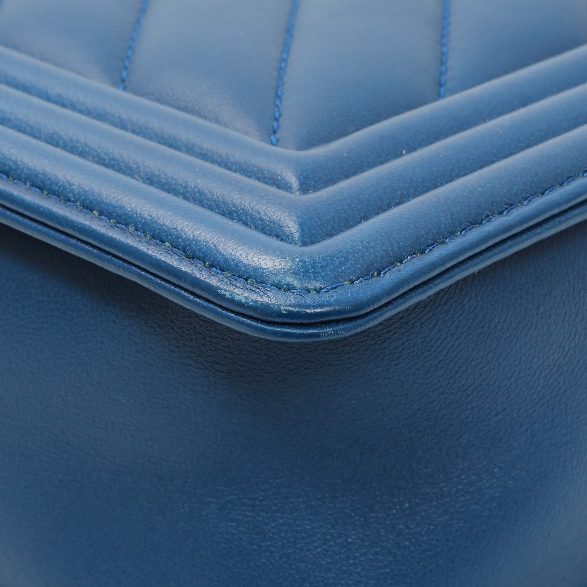 Exclusive Chanel Blue Lambskin Chevron Quilted New Medium Boy Flap — Alternate View 8