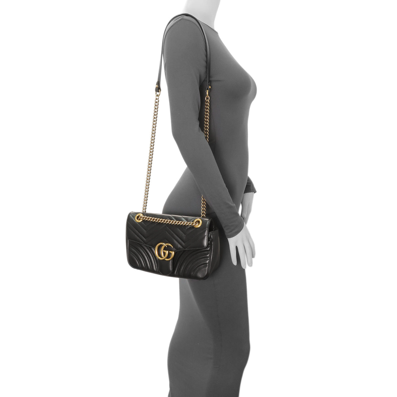 Exclusive Gucci Black Calfskin Matelasse Small GG Marmont Shoulder Bag — Alternate View 12