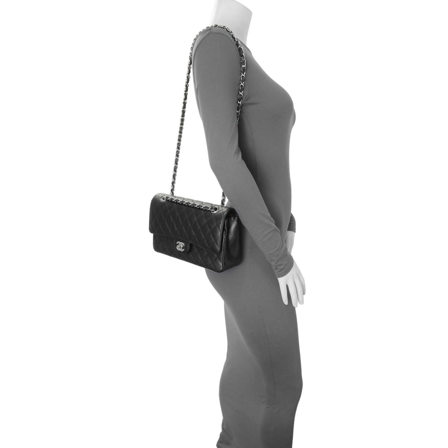 Exclusive Chanel Black Quilted Caviar Medium Double Flap — Alternate View 7