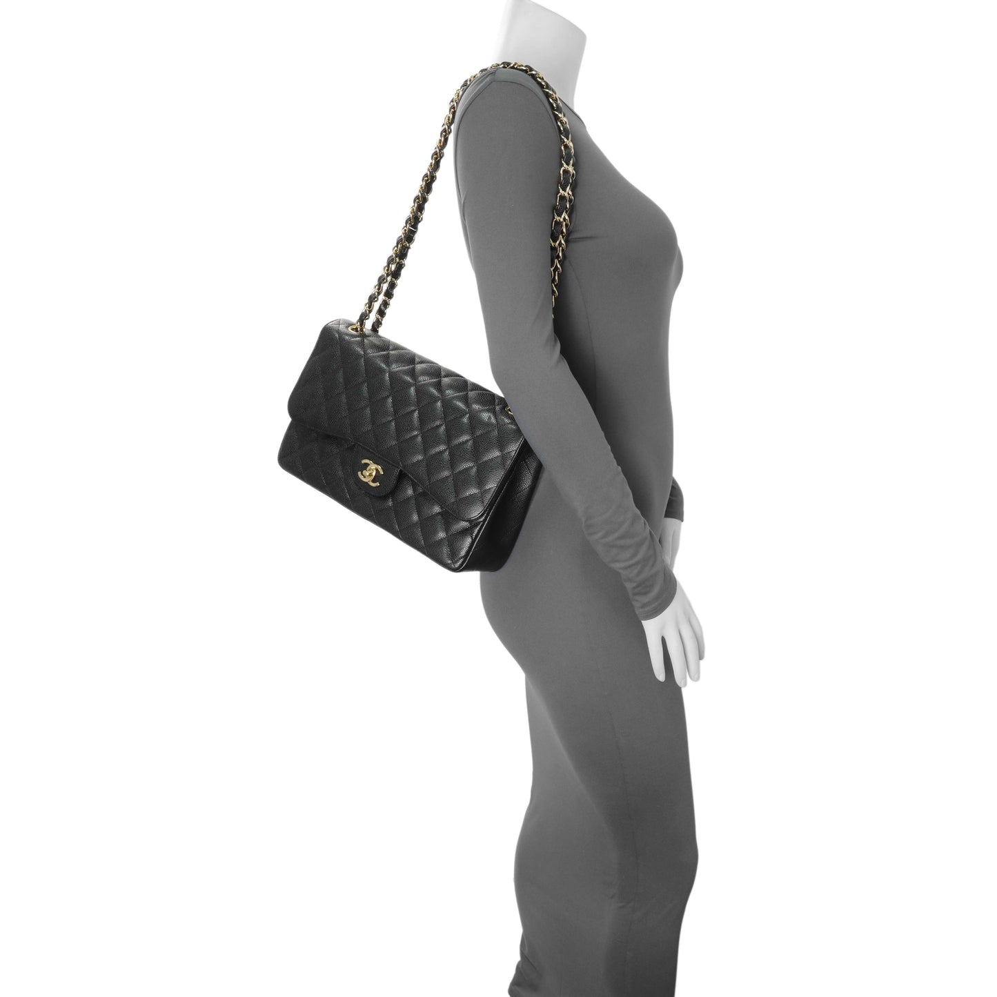 Exclusive Chanel Black Caviar Jumbo Classic Double Flap — Alternate View 8