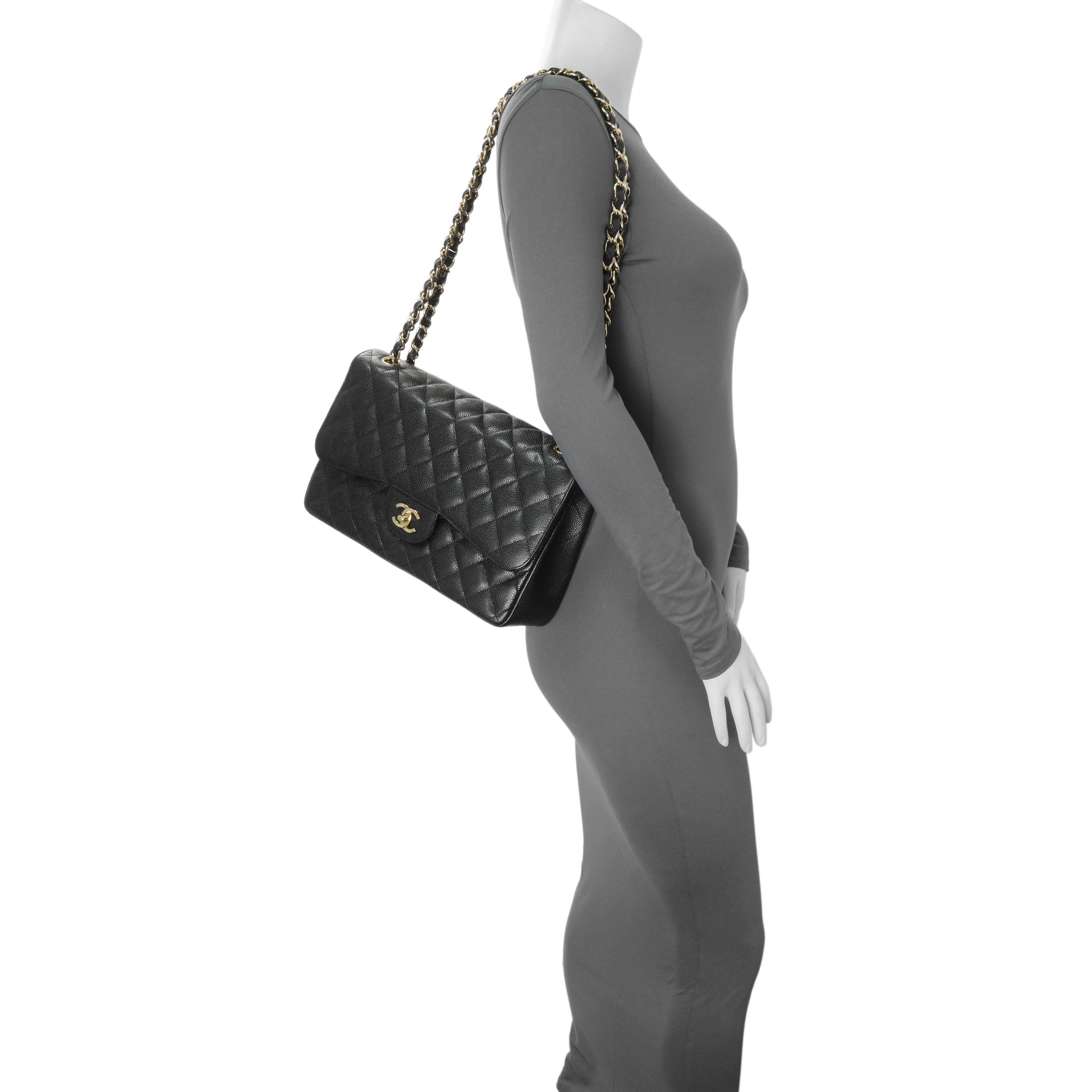Exclusive Chanel Black Caviar Jumbo Classic Double Flap — Alternate View 8