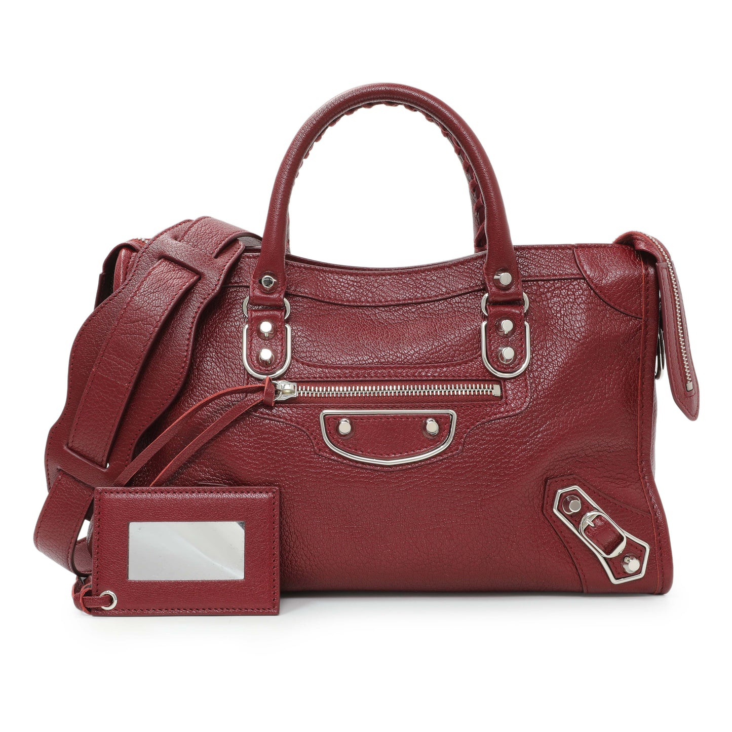 Exclusive Balenciaga Burgundy Chevre Metallic Edge Hardware S City — Front View