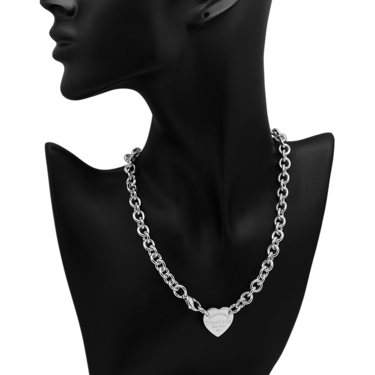 Exclusive Tiffany & Co. Sterling Silver Heart Tag Chain Link Choker — Back View