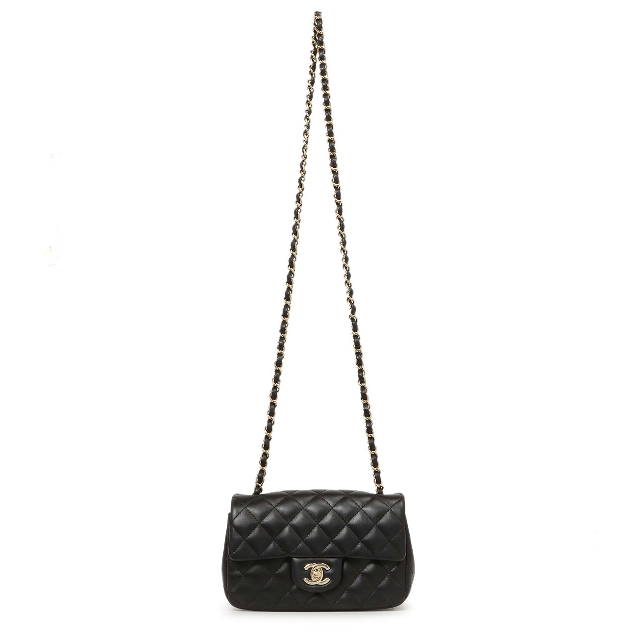 Exclusive Chanel Black Quilted Lambskin Mini Rectangular Flap — Front View