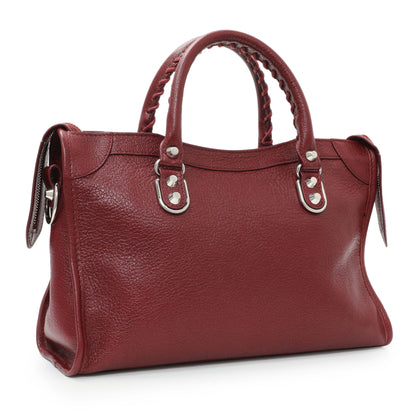 Exclusive Balenciaga Burgundy Chevre Metallic Edge Hardware S City — Side View