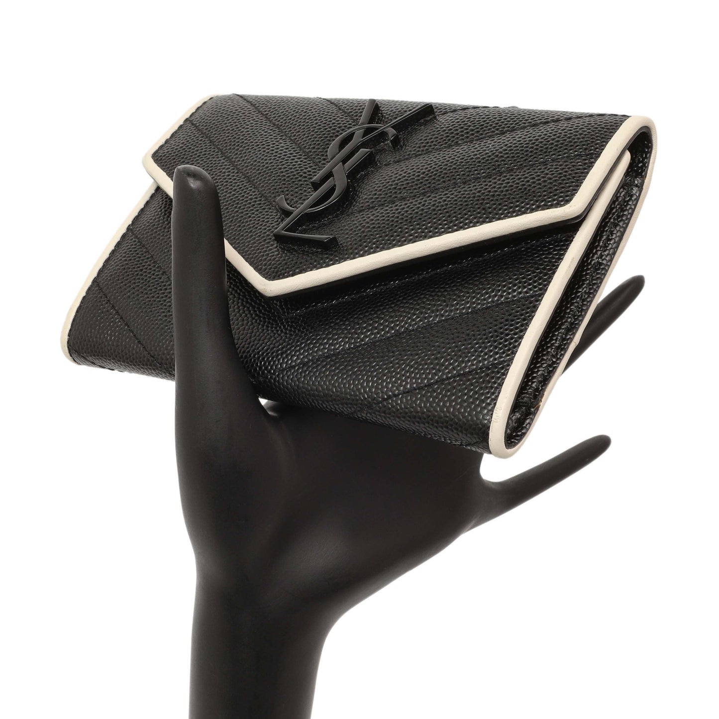 Exclusive Saint Laurent Black Grain De Poudre Matelasse Chevron Monogram Envelope Wallet — Alternate View 17