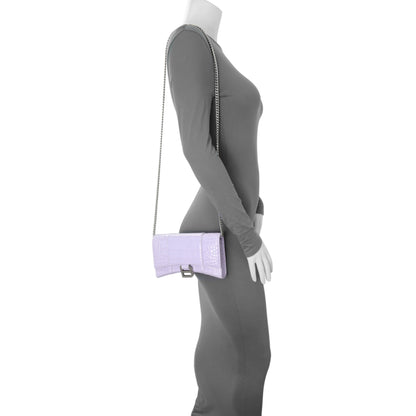 Exclusive Balenciaga Lilac Shiny Calfskin Crocodile Embossed Hourglass Chain Bag — Alternate View 11