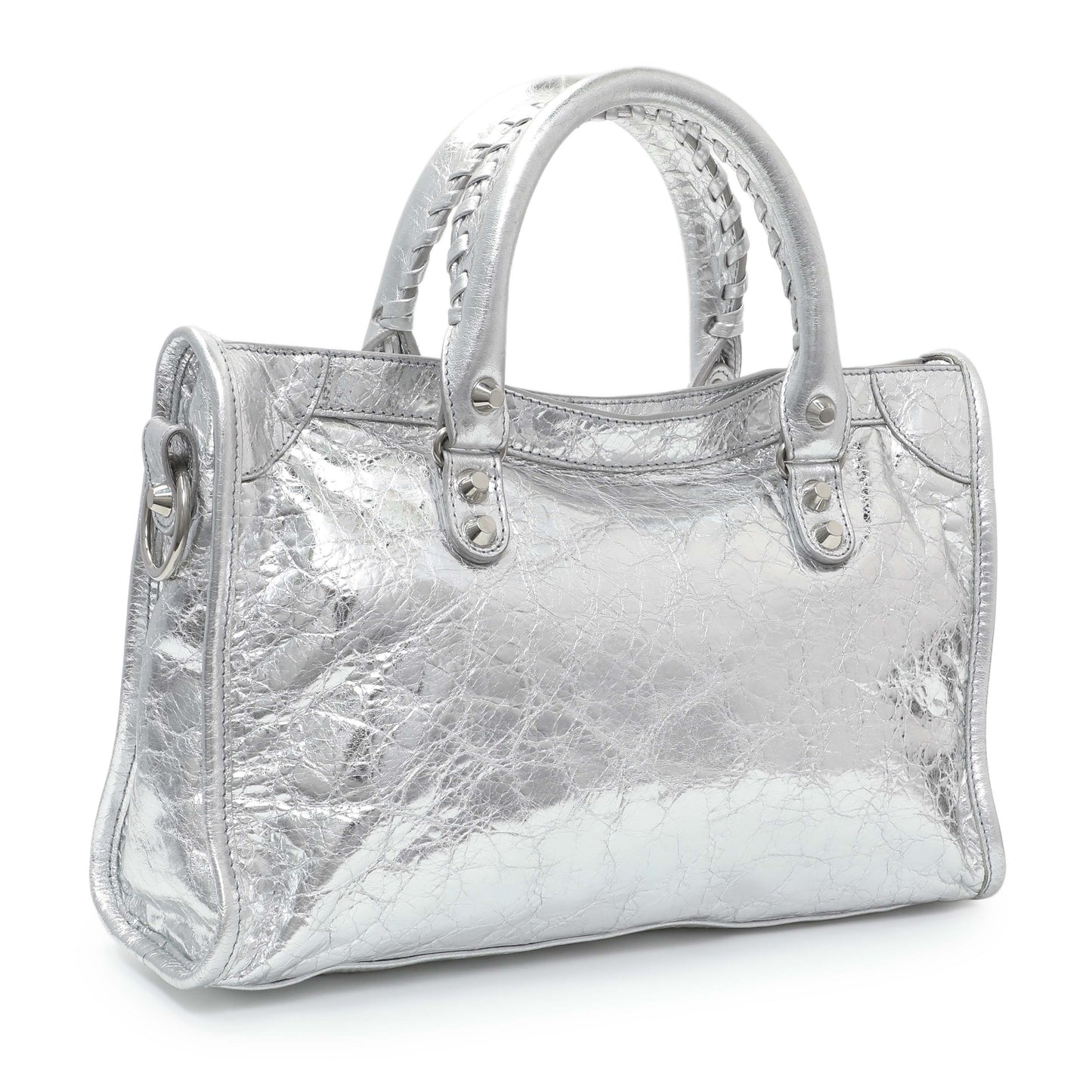 Exclusive Balenciaga Silver Agneau Small Le City — Side View