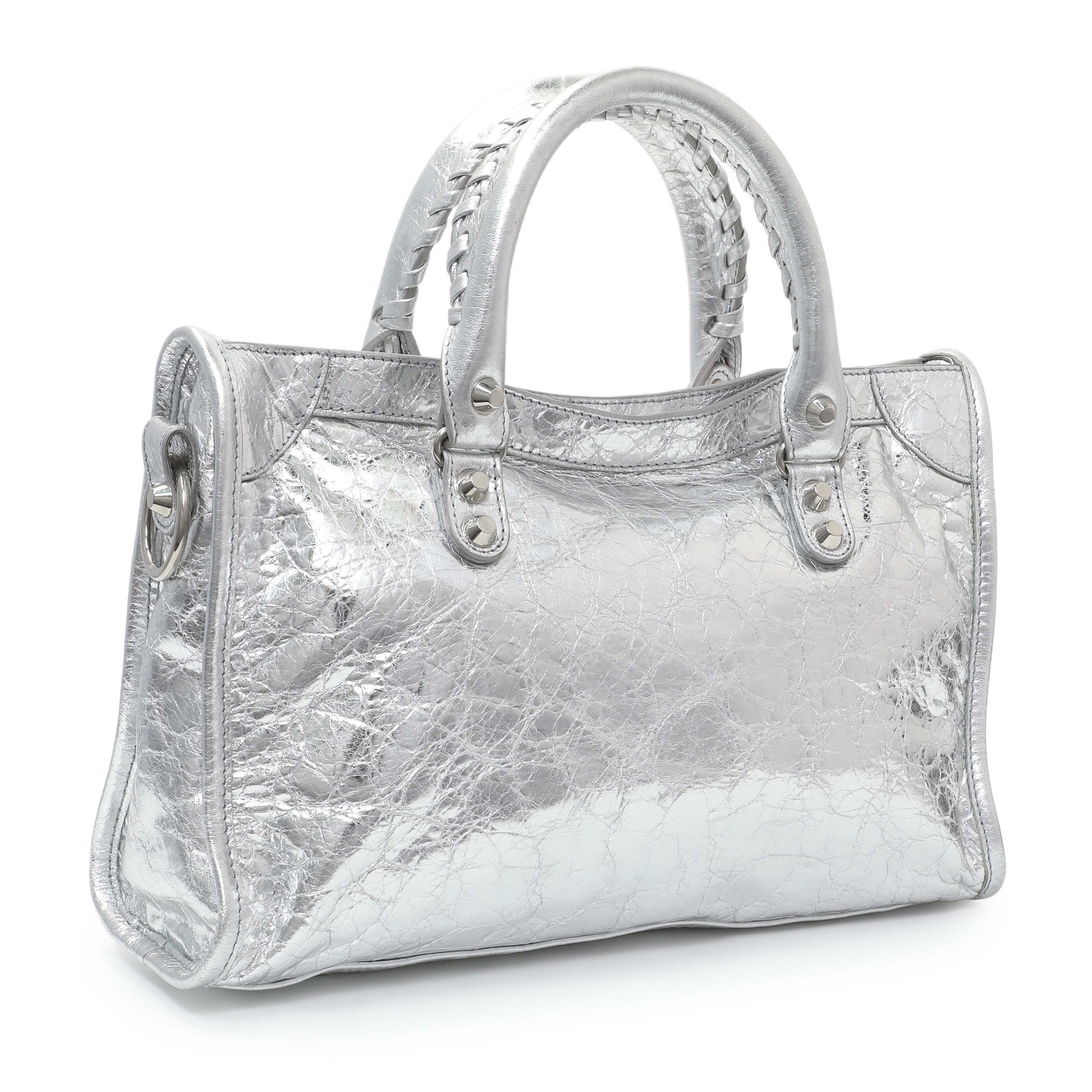 Exclusive Balenciaga Silver Agneau Small Le City — Side View