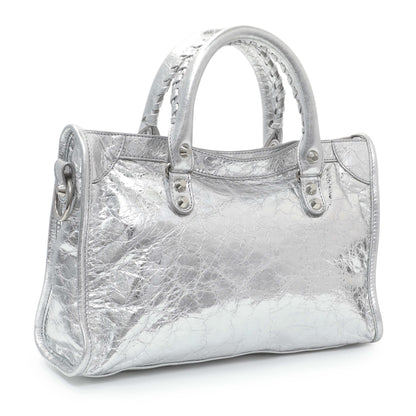 Exclusive Balenciaga Silver Agneau Small Le City — Side View