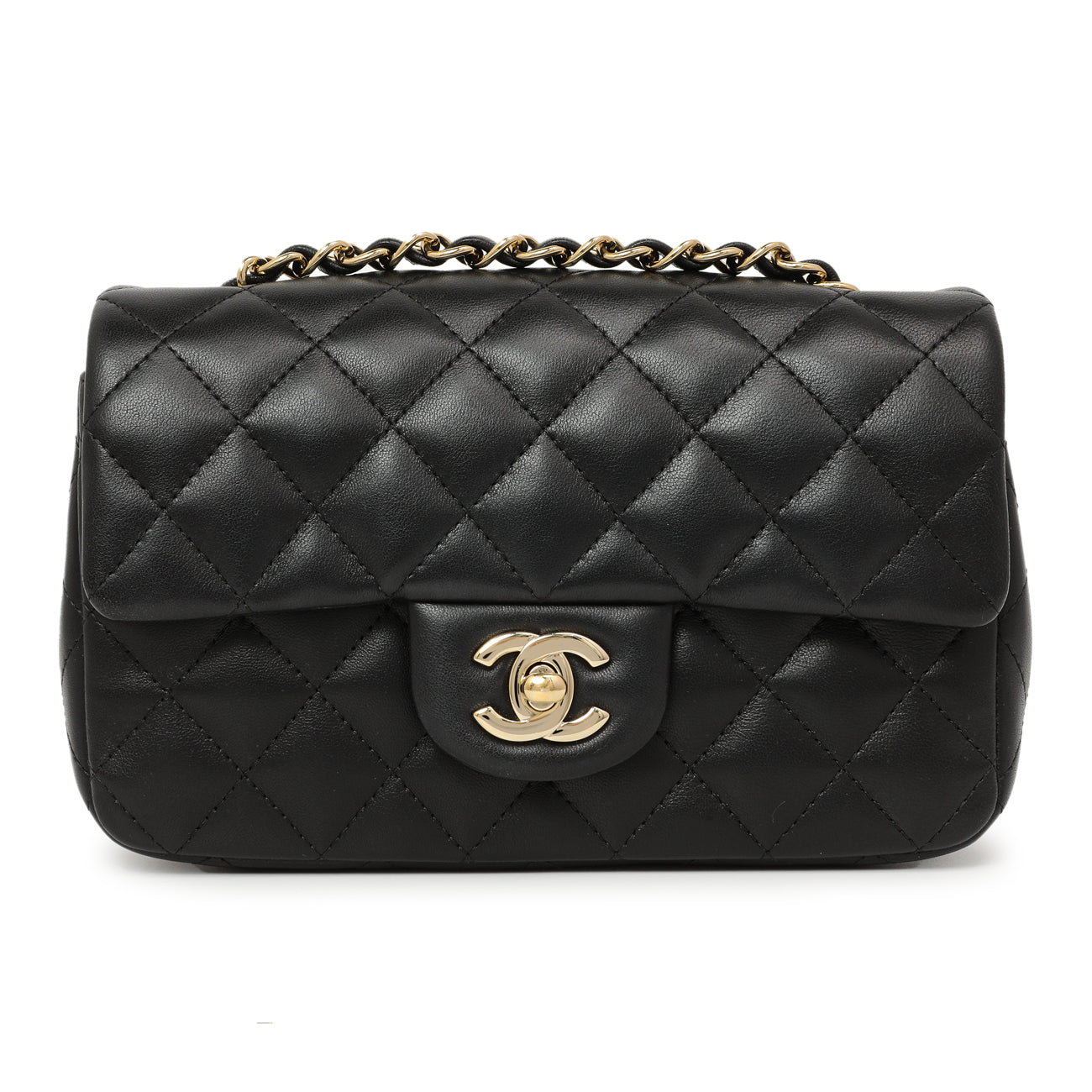 Exclusive Chanel Black Quilted Lambskin Mini Rectangular Flap — Side View